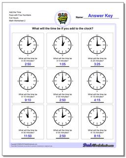 Add the Time Face with Four Numbers Full Hours /worksheets/telling-analog-time.html Worksheet