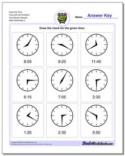 Draw the Time Face with No Numbers Five Minute Intervals Worksheet