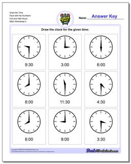 Draw the Time Face with No Numbers Full and Half Hours Worksheet