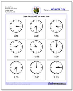 Draw the Time Face with No Numbers Quarter Hours /worksheets/telling-analog-time.html Worksheet