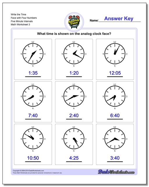 telling analog time five minute intervals