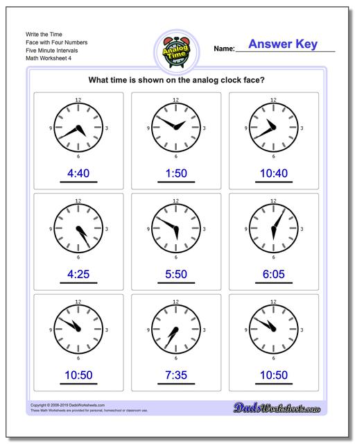 telling analog time five minute intervals