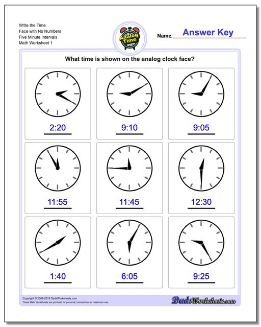 telling analog time five minute intervals