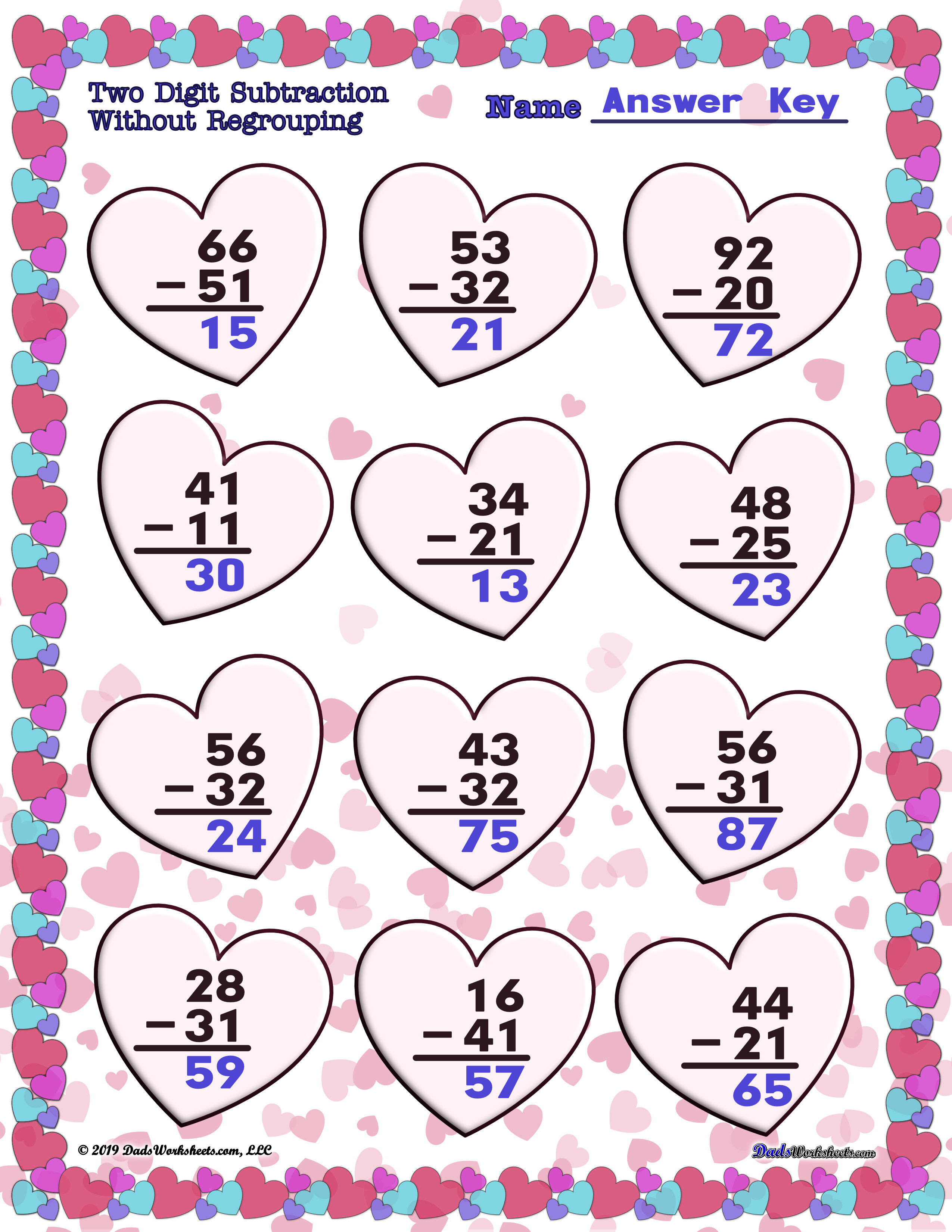 valentines day subtraction with regrouping