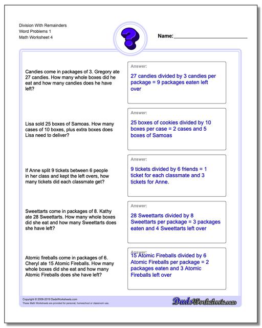 Word Problems: Division With Remainders Word Problems