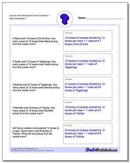Division Worksheet With Remainders Word Problems Worksheet 1