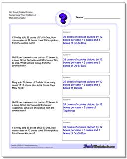 Girl Scout Cookie Division Worksheet Remainders Word Problems Worksheet 3 /worksheets/word-problems.html