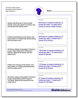 Word Problems Worksheet Girl Scout Cookie Division Worksheet Remainders 5