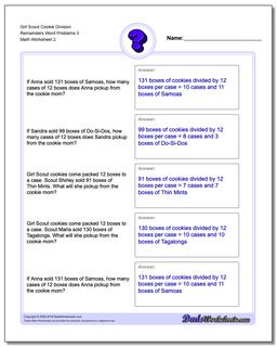 Girl Scout Cookie Division Worksheet Remainders Word Problems Worksheet 5 /worksheets/word-problems.html