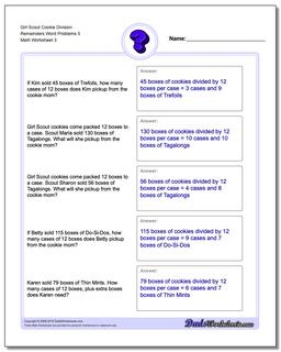 Girl Scout Cookie Division Worksheet Remainders Word Problems Worksheet 5