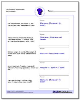 Easy Subtraction Worksheet Word Problems Worksheet /worksheets/word-problems.html
