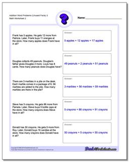 Addition Worksheet Word Problems Worksheet (Unused Facts) 3 /worksheets/word-problems.html