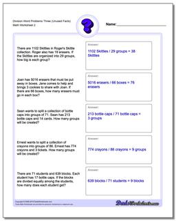 Division Worksheet Word Problems Worksheet Three (Unused Facts) /worksheets/word-problems.html