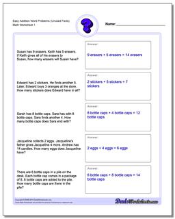 Word Problems Worksheet Easy Addition Worksheet (Unused Facts)