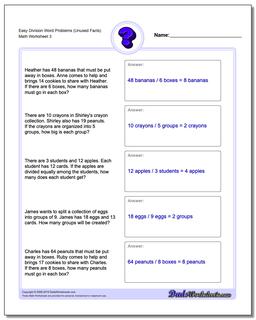 Easy Division Worksheet Word Problems Worksheet (Unused Facts)