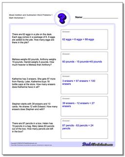 Word Problems Worksheet Mixed Addition Worksheet and Subtraction Worksheet 1