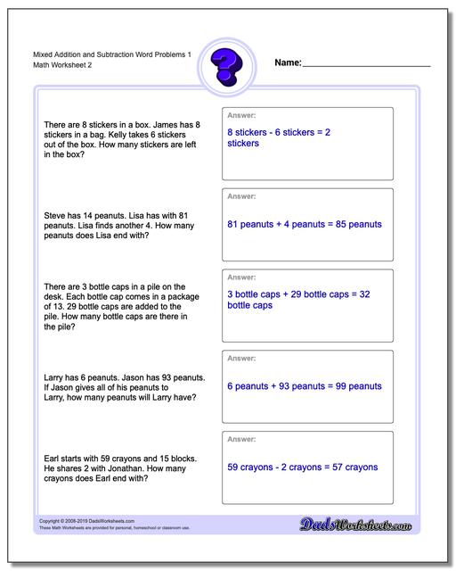 Extra Facts Addition and Subtraction Word Problems