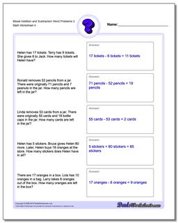 Mixed Addition Worksheet and Subtraction Worksheet Word Problems Worksheet 2