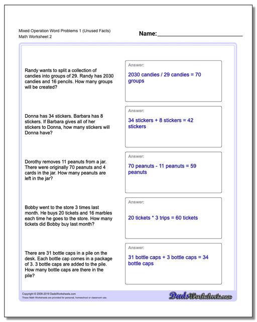 Word Problems: Extra Facts Multiplication and Division Word Problems