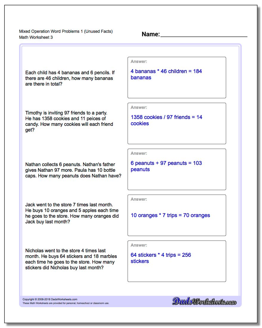 Extra Facts Multiplication and Division Word Problems