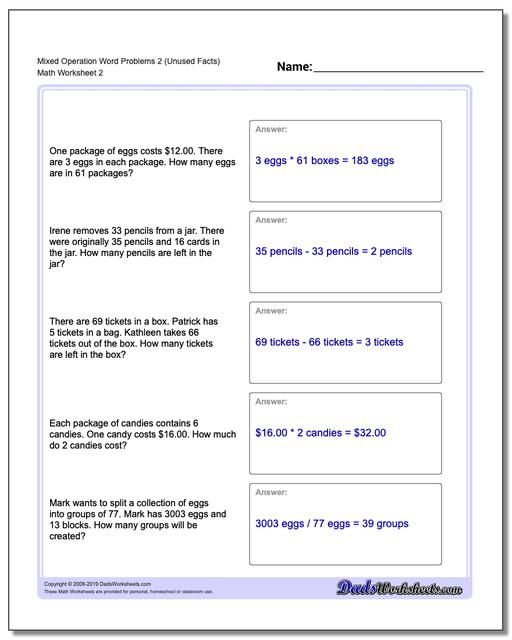 Word Problems: Extra Facts Multiplication and Division Word Problems