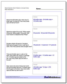 Mixed Operation Word Problems Worksheet 2 (Unused Facts)
