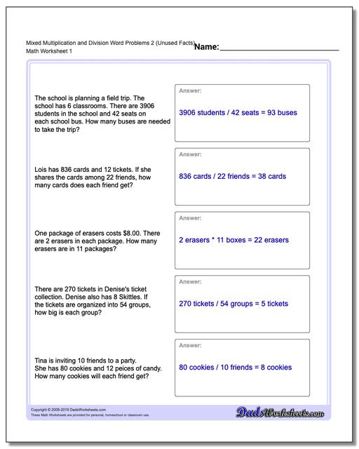 Word Problems: Extra Facts Multiplication and Division Word Problems