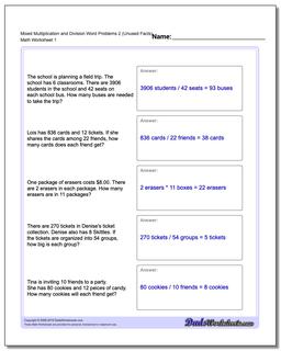 Word Problems Worksheet Mixed Multiplication Worksheet and Division Worksheet 2 (Unused Facts)