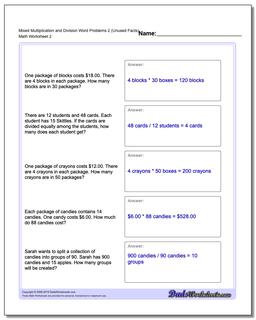 Mixed Multiplication Worksheet and Division Worksheet Word Problems Worksheet 2 (Unused Facts) /worksheets/word-problems.html