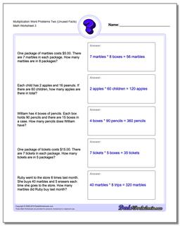 Multiplication Worksheet Word Problems Worksheet Two (Unused Facts)