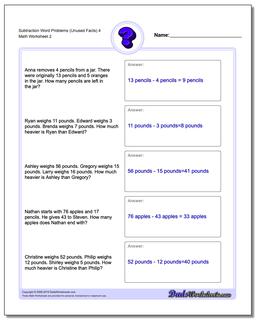 Subtraction Worksheet Word Problems Worksheet (Unused Facts) 4 /worksheets/word-problems.html