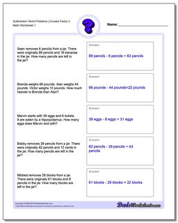 Word Problems Worksheet Subtraction Worksheet (Unused Facts) 2