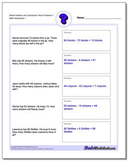 Word Problems Worksheet Mixed Addition Worksheet and Subtraction Worksheet 1