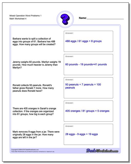 Word Problems: Mixed Operation Word Problems