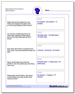 Word Problems Worksheet Mixed Operation 2