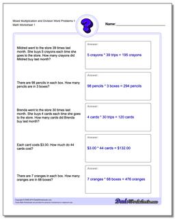 Word Problems Worksheet Mixed Multiplication Worksheet and Division Worksheet 1