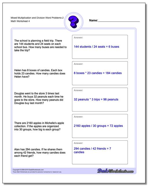 Word Problems: Mixed Multiplication and Division Word Problems