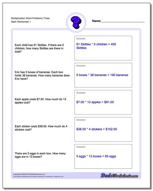 Word Problems Multiplication Word Problems