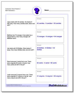 Subtraction Worksheet Word Problems Worksheet 1
