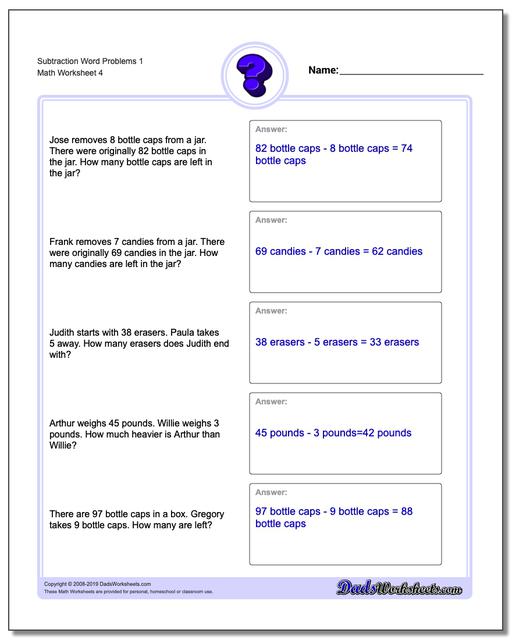 Word Problems Subtraction Word Problems 2637