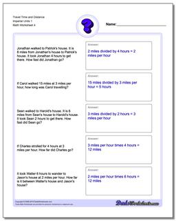 Travel Time and Distance Imperial Units 1 Worksheet