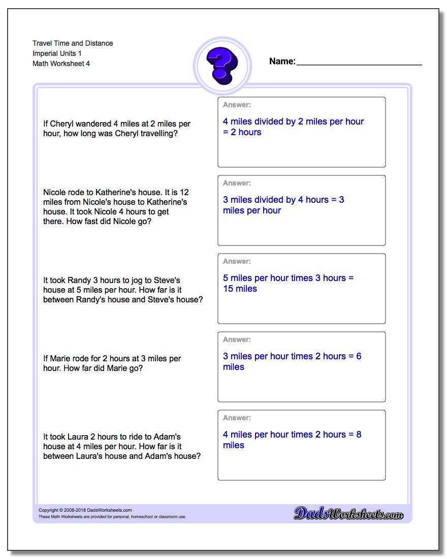 Travel Time Word Problems (Customary)